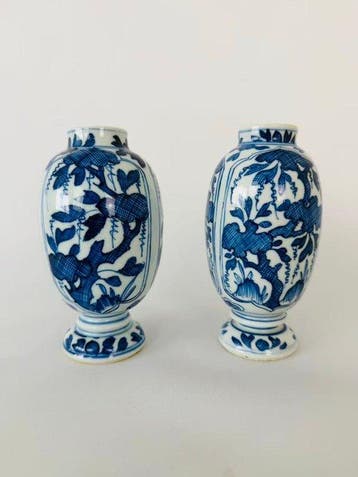 Paar Kangxi-periode Blauw-witte Druiven & Bloemen