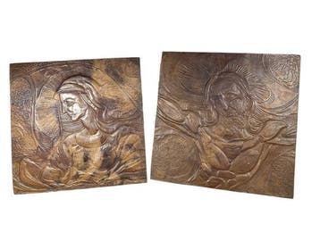 Mouaket - Reliëf, Madonna - cristo in croce - 40 cm - Koper