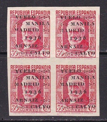 Spanje 1936 - Vlucht Manila-Madrid - Blok 4 - Sin Dentar -, Gestempeld