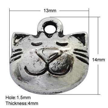 6 x Tibetaans zilveren poes  14 x 13 x 4mm gat: 1,5mm, Ophalen of Verzenden, Nieuw, Bedel