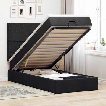 vidaXL Bed poef met matras en LEDs 80x200 cm stof zwart, Eenpersoons, Verzenden, Zwart, Nieuw
