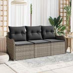 vidaXL Tuin Sofa Set met opslag 3 pcs Grijs Poly riet, Tuin en Terras, Verzenden, Nieuw, Rotan, 3 zitplaatsen