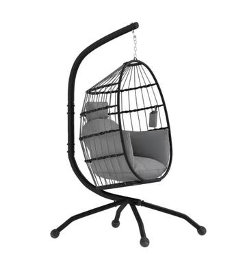 Nieuwe Hangstoel in Ei-vorm met Standaard – Zwart / Grijs, Tuin en Terras, Verzenden, Nieuw