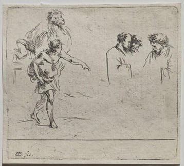 Stefano Della Bella (1610-1664) - Studi di figure con, Antiek en Kunst