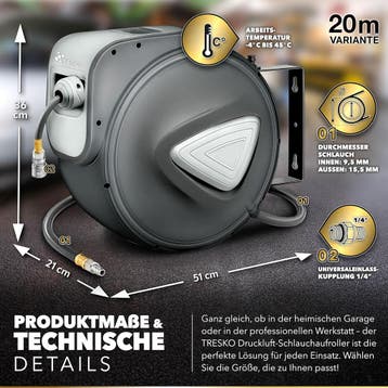 Automatische Luchtslanghaspel - Luchthaspel - 20 meter - Gri, Verzenden, Zo goed als nieuw