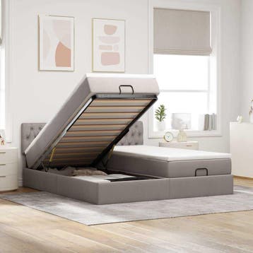 vidaXL Ottoman bed met matrassen en LEDs 180x200cm stof, Eenpersoons, Verzenden, Nieuw, 80 cm