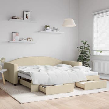 vidaXL Slaapbank met onderschuifbed en lades 100x200 cm stof, Huis en Inrichting, 100 cm, Eenpersoons, Verzenden, Nieuw