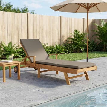 vidaXL Ligstoel met Kussen 100% Polyester Massief Teak, Tuin en Terras, Verzenden, Nieuw