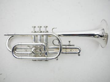 Gebruikte Cornet Getzen model 300 verzilverd, lang model, Ophalen of Verzenden, Zo goed als nieuw, Overige typen, Met koffer
