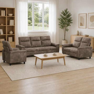 vidaXL Bankstel 3 pcs Lichtgrijs Nep Suede Leer, Verzenden, Nieuw, 200 tot 250 cm