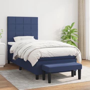 vidaXL Boxspring met matras stof blauw 90x200 cm, 90 cm, Eenpersoons, Nieuw, 200 cm