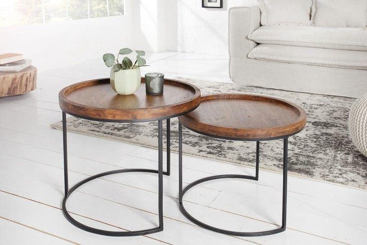Set van 2 bijzettafels ELEMENTS 55cm massief acaciahout, Huis en Inrichting, Tafels | Sidetables, Ophalen of Verzenden