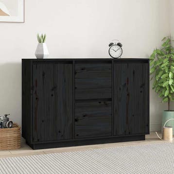 vidaXL Dressoir 111x34x75 cm massief grenenhout zwart, Verzenden, Nieuw, Grenenhout, Minder dan 50 cm