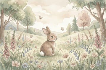 Konijn behang babykamer – bloemen fotobehang op maat, Verzenden, Fotobehang