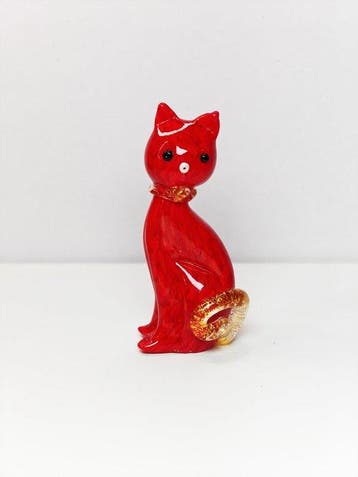 Murano - sculptuur, Gatto in vetro di Murano con oro 24kt -