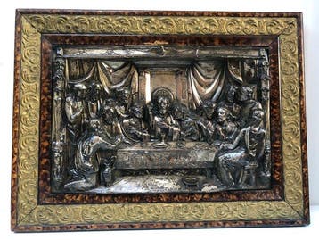 Wandreliëf - Laatste avondmaal - 60 x 44 cm - Antiek -, Antiek en Kunst