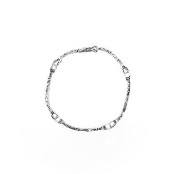 Witgouden platte koningsarmband met vaste bedels en diama..., Sieraden, Tassen en Uiterlijk, Armbanden, Gebruikt, Ophalen of Verzenden