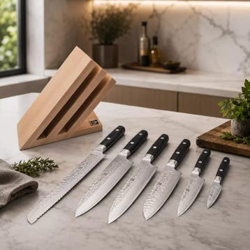 Yaxell Zen Messenset – 7-delig – Beukenhouten Messenblok, Ophalen of Verzenden, Nieuw, Hout