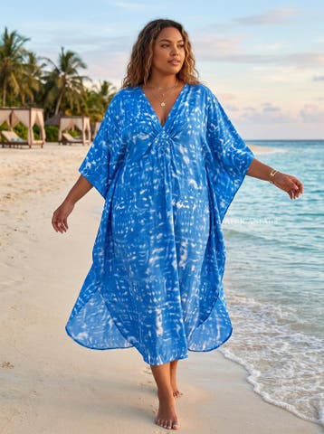Boho rayon kaftan jurk - Blauw Ocean Mist, Ophalen of Verzenden, Nieuw