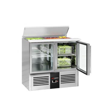 GGM Gastro | Saladette PREMIUM - 903mm - 2 glazen deuren - |, Verzenden, Nieuw in verpakking, RVS Meubilair