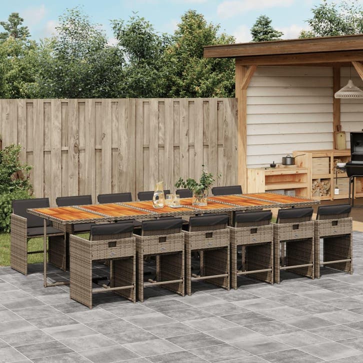 vidaXL 13-delige Tuinset met kussens poly rattan grijs, Tuin en Terras, Tuinsets en Loungesets, Tuinset, Nieuw, 2 zitplaatsen