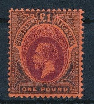 Zuid-Nigeria 1912 - Koning George, 1 pond op rood papier -, Gestempeld