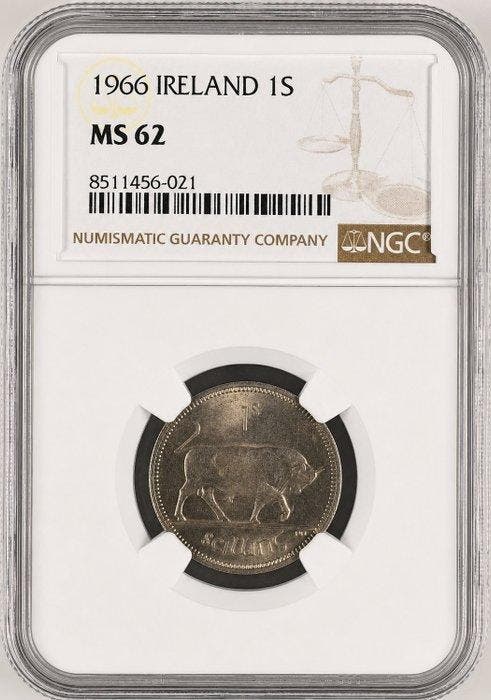 Ierland. 1 Shilling 1966 - NGC MS62 (Zonder minimumprijs), Postzegels en Munten, Munten | Europa | Niet-Euromunten