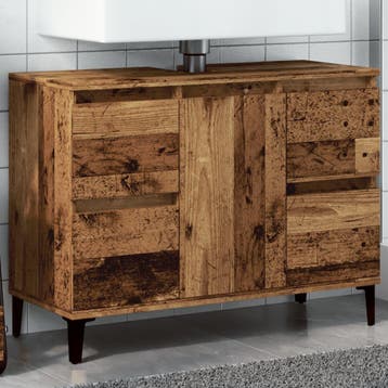 vidaXL Wastafelkast 80x33x60 cm bewerkt hout oud houtkleurig, Verzenden, Nieuw