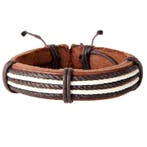 Fako Bijoux - Armband - Leder - Geknoopt Touw - Bruin/Crème, Verzenden, Nieuw