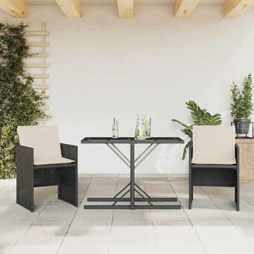 vidaXL 3-delige Bistroset met kussens poly rattan zwart, Verzenden, Nieuw