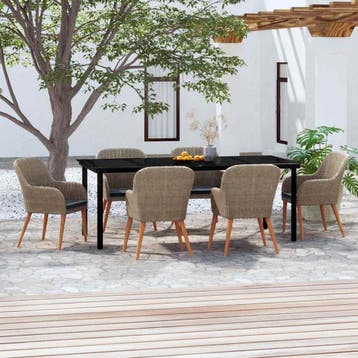 vidaXL 7-delige Tuinset met kussens bruin, Verzenden, Nieuw, 6 zitplaatsen, Tuinset