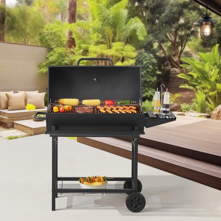Houtskool BBQ Armento met deksel 95x108x61 cm zwart casa.pro, Tuin en Terras, Houtskoolbarbecues, Verzenden