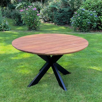 Ronde tuintafel met stalen kruispoot -  130 cm, Tuin en Terras, Ophalen of Verzenden, Nieuw