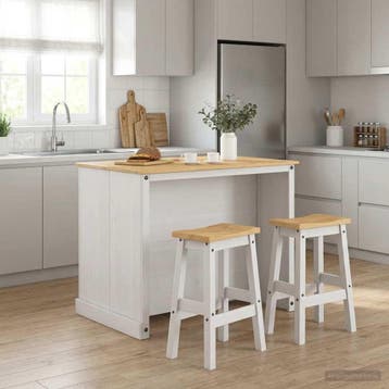 vidaXL Keuken Eiland Set 3 st Wit en Honing Was 112 x 77 x, Huis en Inrichting, Verzenden, Nieuw, Wit