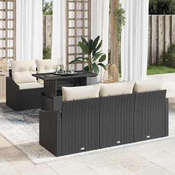 vidaXL Tuin Sofa Set 6 st Zwart poly rattan, Verzenden, Nieuw, 6 zitplaatsen