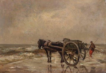 Hollandse School (XIX) - Schelpenboer & zijn Paard en Kar in