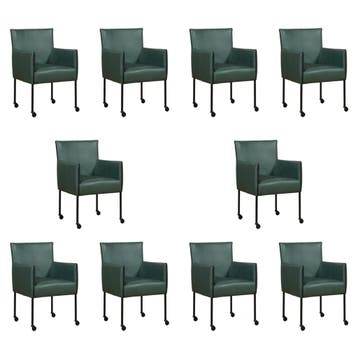 Set van 10 Leren eetkamerstoelen More - Toledo Forrest, Huis en Inrichting, Ophalen of Verzenden, Nieuw, Leer, Vijf, Zes of meer stoelen