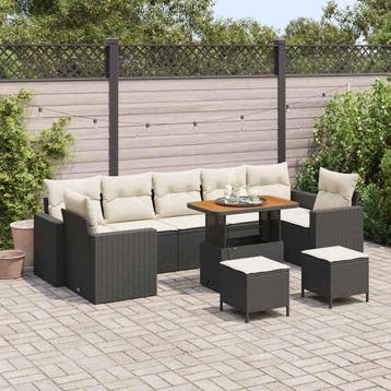 vidaXL Tuinbankenset 10 st Zwart poly rattan, Verzenden, Nieuw, Rotan, Meer dan 8 zitplaatsen