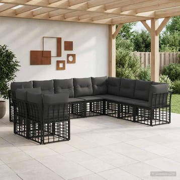 vidaXL Buiten bankenset Zwart Polyester, Tuin en Terras, Verzenden, Nieuw, Rotan