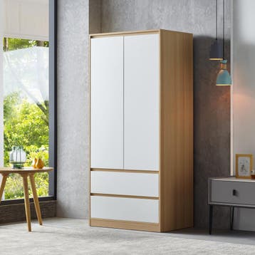 [en.casa] Kledingkast Bastheim 176x80x52 cm met 2 lades eike, Verzenden, Nieuw
