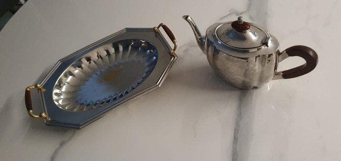 Sheffield Ascott - Theepot (2) - Verzilverd, Hout, Messing -, Antiek en Kunst, Antiek | Keukenbenodigdheden
