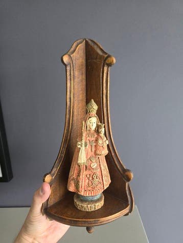 Beeld, Hoekkapel met Maria en Jezus - 37.5 cm - Hars, Hout, Antiek en Kunst