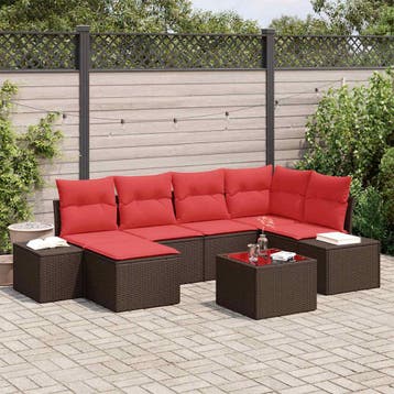 vidaXL Tuin Sofa Set 6 st Bruin en Rood poly rattan, Verzenden, Nieuw, Rotan, 6 zitplaatsen