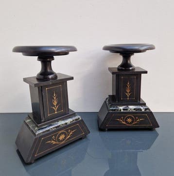 Zwart marmeren Cassolettes - Vaas (2) - Marmer - Groen -
