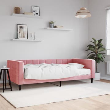 vidaXL Slaapbank met matras 90x200 cm fluweel roze, 90 cm, Eenpersoons, Verzenden, Nieuw