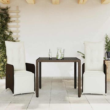 vidaXL 3-delige Bistroset met kussens poly rattan bruin, Verzenden, Nieuw, 2 zitplaatsen