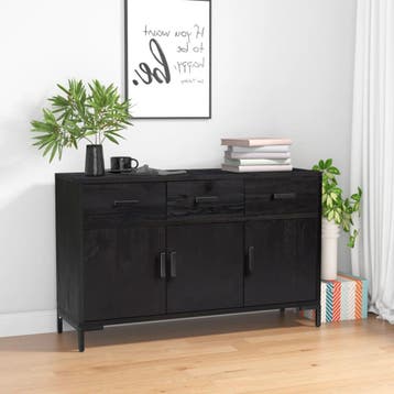 vidaXL Dressoir 110x35x70 cm massief grenenhout zwart, Huis en Inrichting, 100 tot 150 cm, Verzenden, Nieuw, Grenenhout
