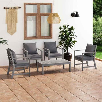 vidaXL 5-delige Loungeset met kussens massief acaciahout, Tuin en Terras, Verzenden, Nieuw, Hardhout, Loungeset
