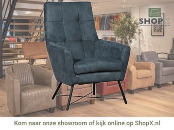 Leren fauteuil Proud - Kenia Denim (blauw), Nieuw, Ophalen of Verzenden, 75 tot 100 cm, Industrieel, Modern