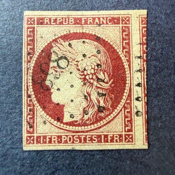 Frankrijk - Yvert 6, Cérès 1fr carmin foncé gecanceld., Gestempeld
